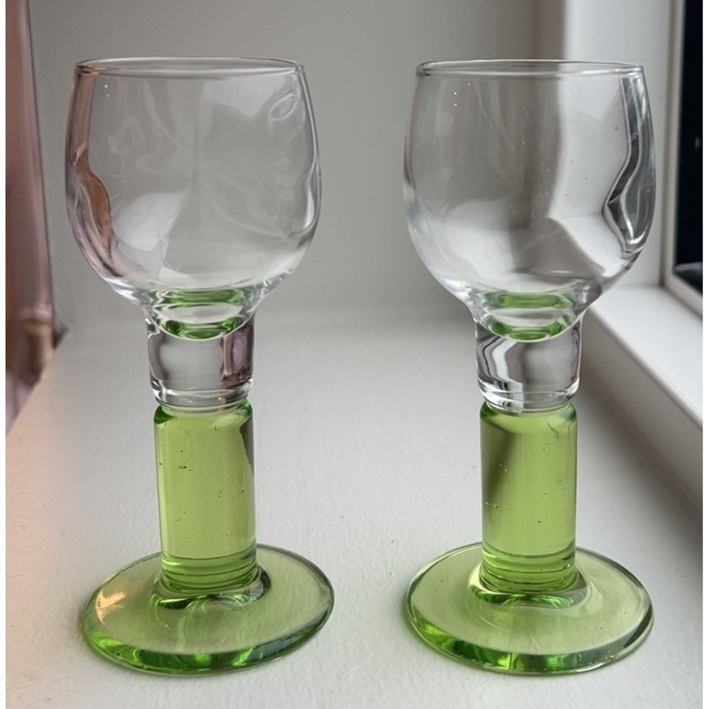 VTG 2 Rocco Limoncino Green Pedestal Cordial Glasses Bormioli Rocco